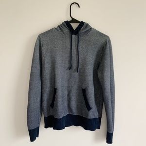 Striped gray and navy blue hoodie